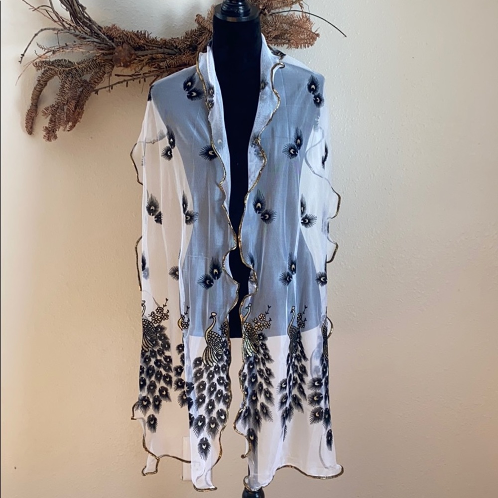 Beautiful peacock sheer glittered metallic shrug